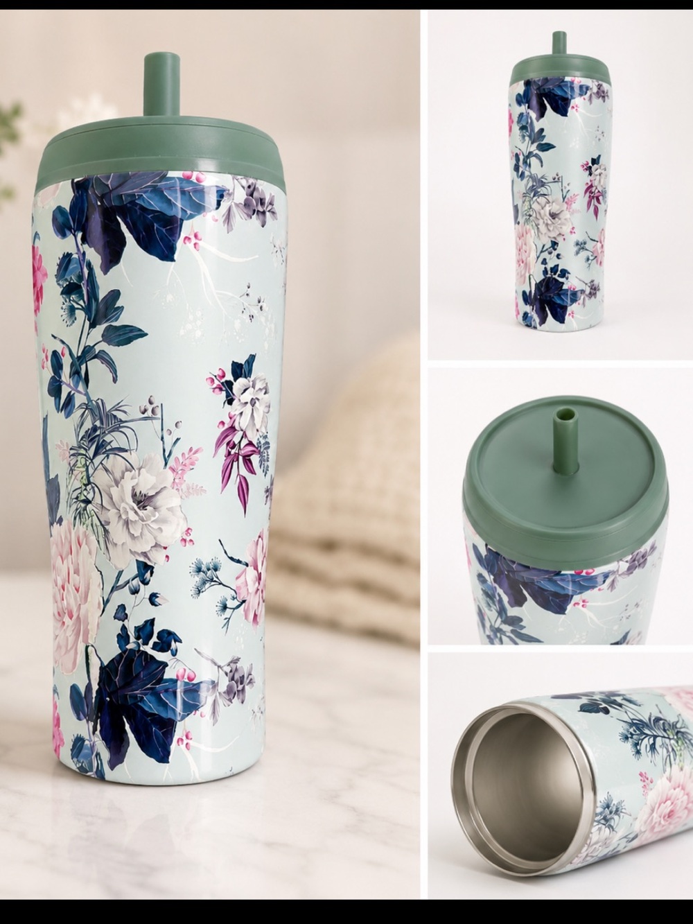 Wellness Floral Insulated Tumbler Green Lid